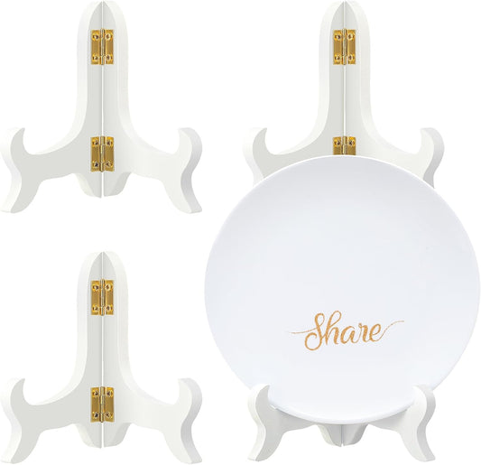 Tatuo 4 Packs Wooden Display Stand Decorative Plate Stands for Display Picture Frame Holder Easels(White,5 Inch)