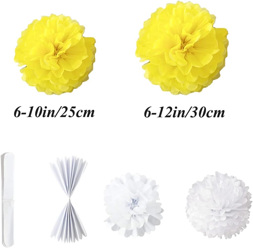 12pcs 10in 12in Yellow Pom Poms Tissue Paper Flower Hanging Flower Balls Wedding Party Decorations DIY Art Craft Blooms for Birthday Baby Shower Nursery Decor