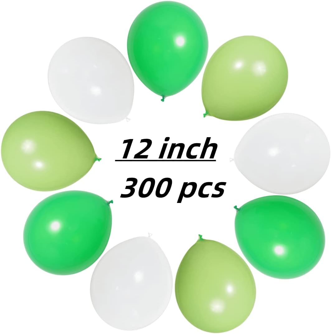 300 Pack Green and White Balloons 100 of each of the 3 colors 12 inch Green White Light Green Latex Party Balloon Bulk for Various Party Events Decorations