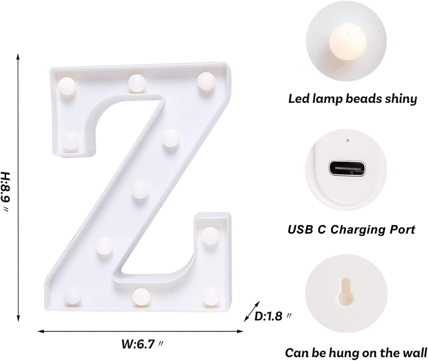 Foaky Rechargeable LED Letter Lights Sign Marquee Light Up Letters Sign for Night Light Wedding/Birthday Party Christmas Lamp Home Bar Decoration (Z)