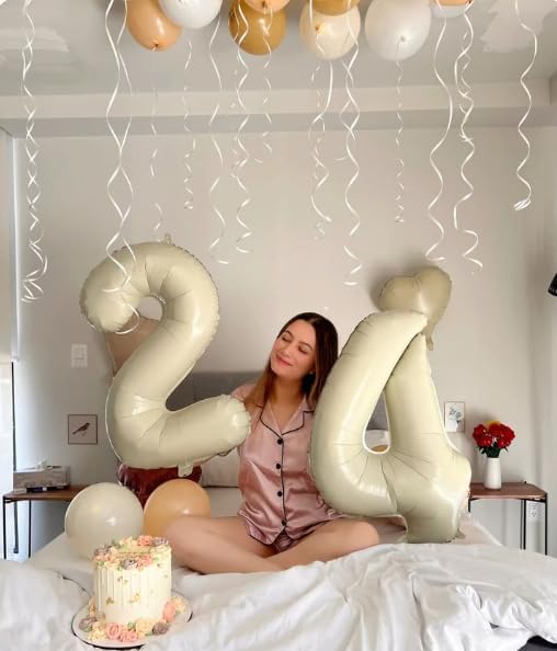 40 Inch Cream White Large Number 24 42 Birthday Balloon, Giant Numbers 24 42 Balloons, Foil Mylar Big Balloons for Anniversary Graduation Supplies Decorations