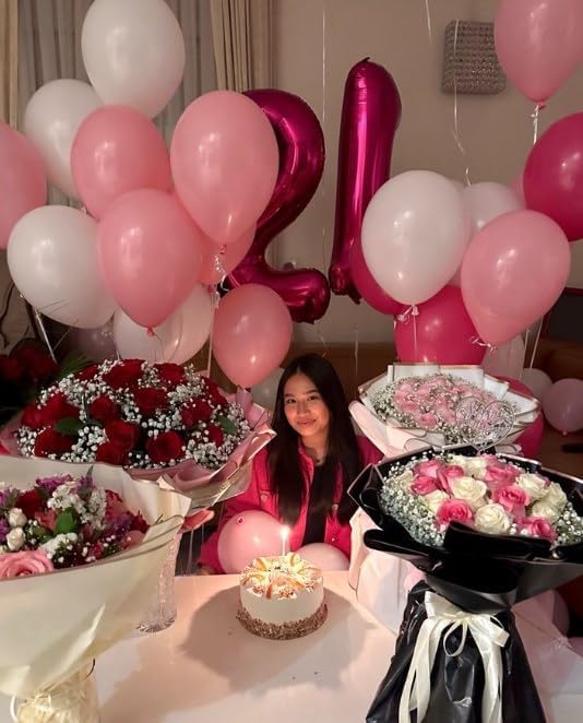 Hot Pink Number 21 Balloon 40 inch, Number 21 Birthday Balloon for Boy Girl, Hot Pink Foil 21 for 21 Birthday Party, Anniversary Celebration Number Decorations