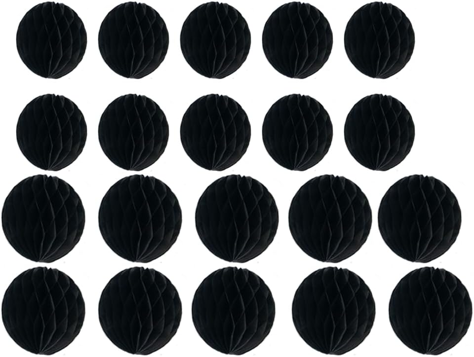 20pcs Honeycomb Flower Balls Party Honeycomb Balls Decoration Paper Flower Balls Tissue Paper Flower Ball Pom Poms Ball for Birthday Wedding Home Decor (3inch+6inch, Black)