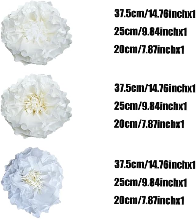 White Paper Flower Pom Poms Wall Decorations for Birthdays, Bridal, Baby Showers, Weddings, Outdoor Decor, Tea Parties, Engagement