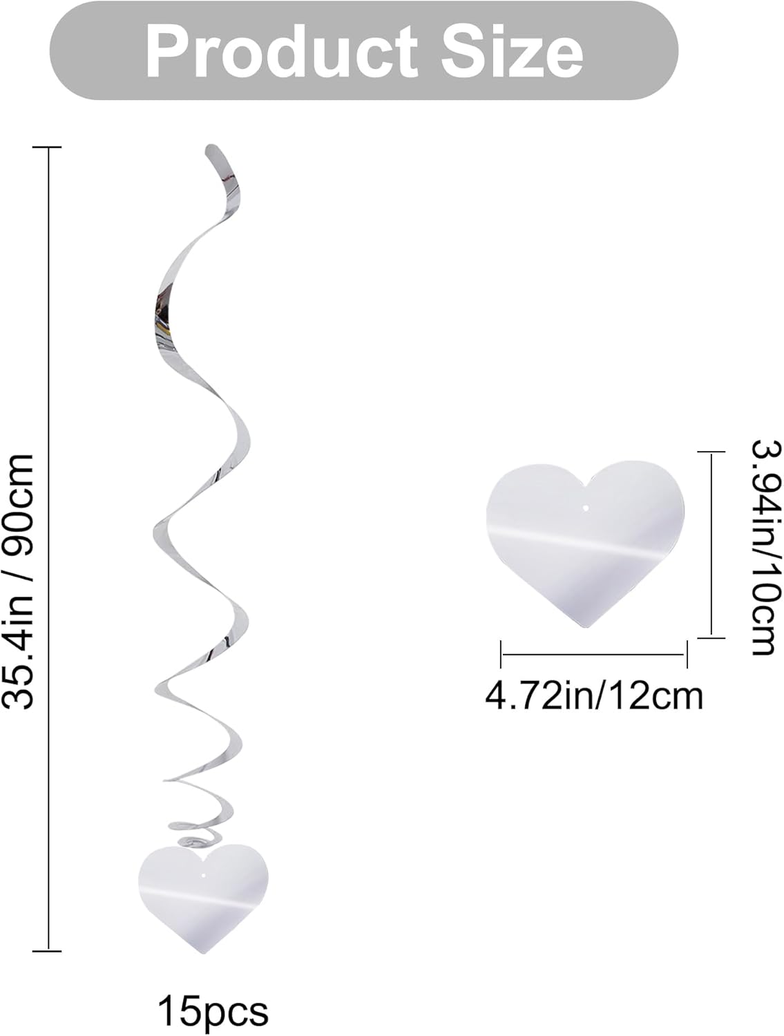 BEISHIDA Happy Valentine's Day Hanging Swirls Valentine's Decorations Silver Heart Hanging Ornament Wedding Anniversary Engagement Proposal Party Supplies Romantic Party Decorations Pack of 15