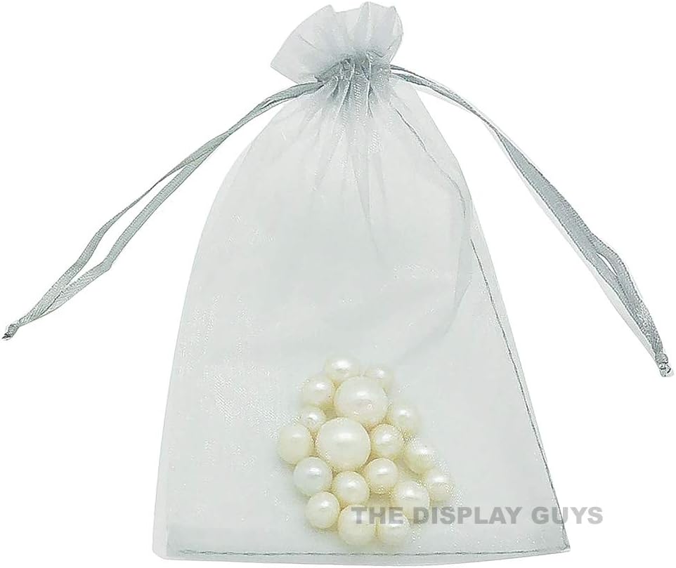TheDisplayGuys 100-Pack 4x6 Silver Sheer Organza Gift Bags with Drawstring, Jewelry Candy Treat Wedding Party Favors Mesh Pouch