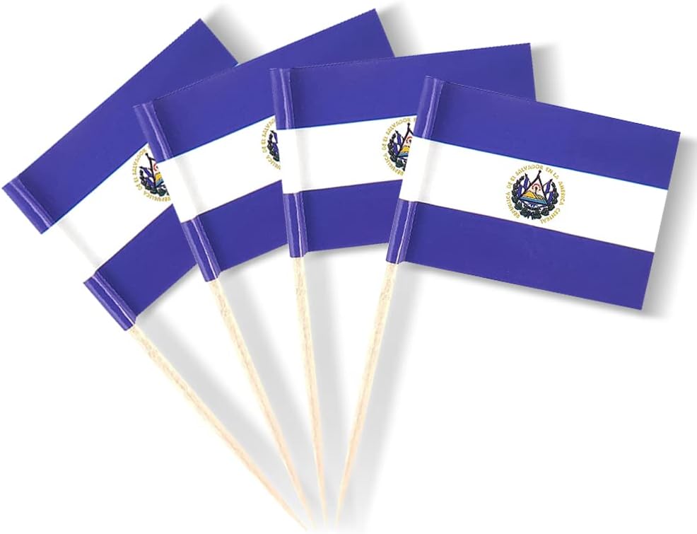 El Salvador Flag Salvadoran Flag, Small Mini Salvadoran Toothpick Flags for Food, Cupcakes, Cocktails, Appetizers, Bar Party Decorations