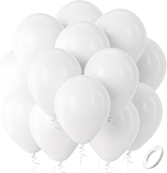 Bezente White Balloons Latex Party Balloons, 100 Pack 12 inch Round Helium Balloons for White Themed Wedding Graduation Birthday Engagement Bridal showe Party Backdrop Decorations