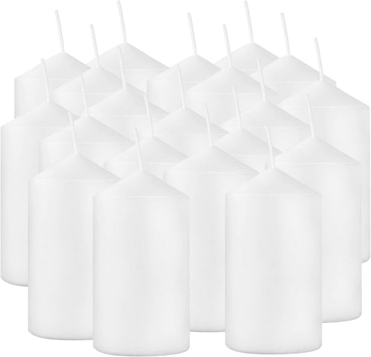 2"x4" High White Pillar Candles, Set of 20 Unscented. Bulk Buy. Ideal for Halloween, Wedding, Emergency Lanterns, Household, Wedding and Home Décor Candlesticks