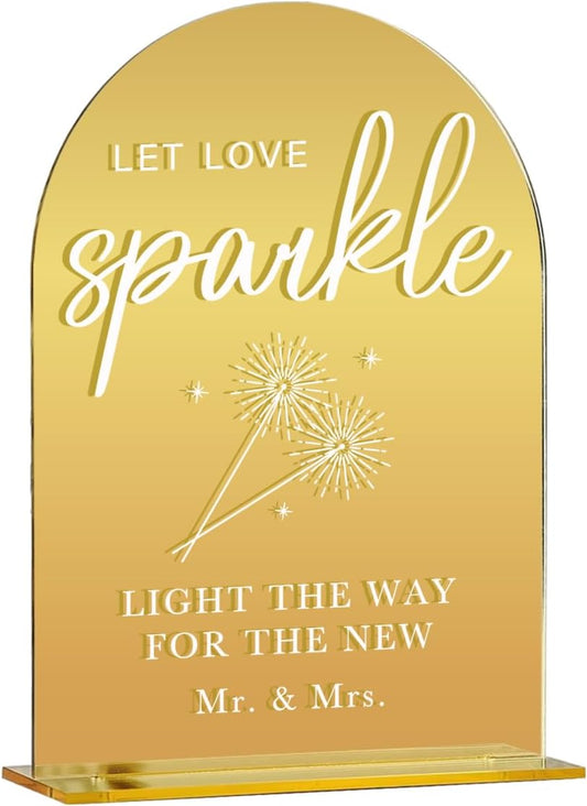 Acrylic Wedding Sign, Bridal Shower Decorations, Let Love Sparkle Sign for Ceremony, Modern Font Table Signs, Gold Mirror Arched Acrylic Tabletop Signs for Wedding Reception and Event Party