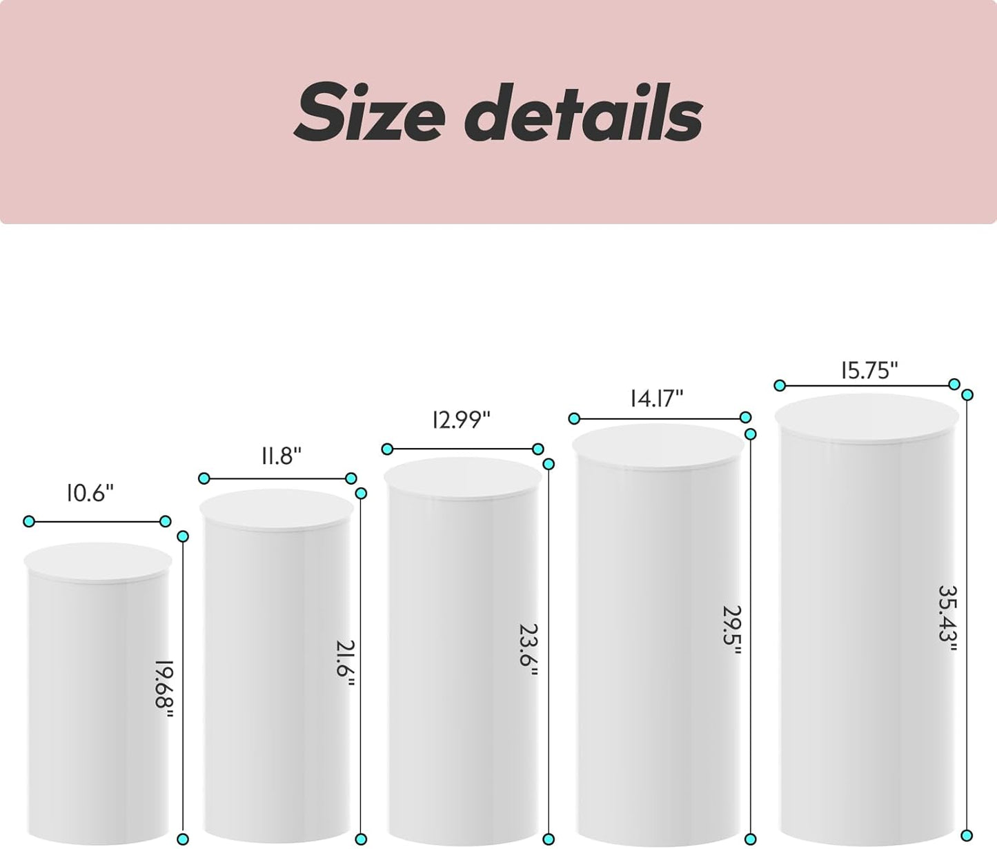 5PC Cylinder Pedestal Stands for Party, White Round Large Cylinder Tables, Pedestal Display Plinth Pillars for Wedding Ceremony Birthday Party Art Decor