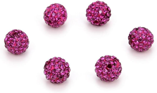 50pcs Adabele Grade A Suncatcher Crystal Rhinestone Pave Loose Beads 10mm Fuchsia Pink Polymer Clay Disco Ball Spacers Compatible with Shamballa All Craft Jewelry Making DB10-22