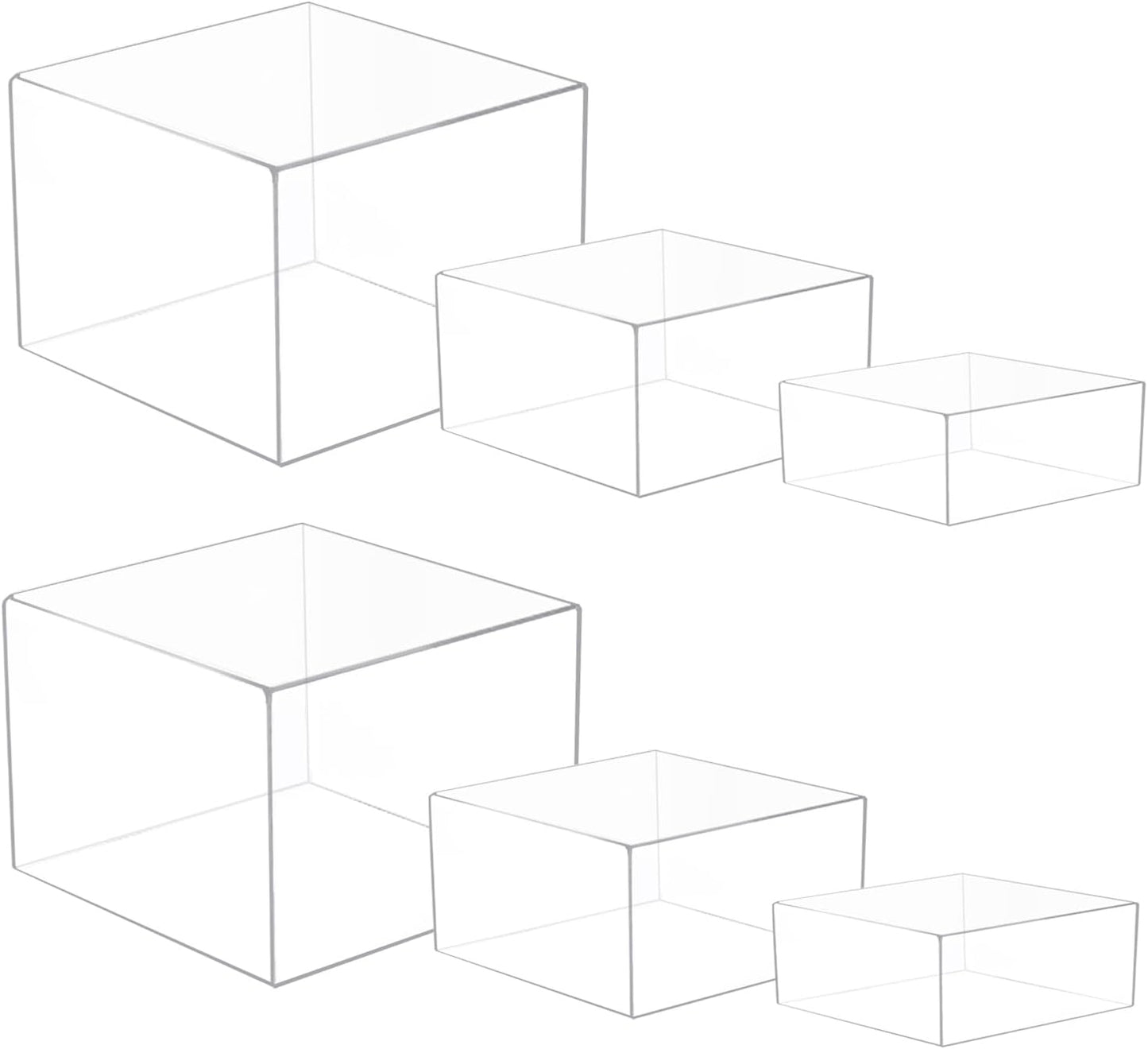 6 Pcs 3 Size Acrylic Cube Display Risers Acrylic Boxes Dessert Display Nesting Cubes, Buffet Risers with Hollow Bottom for Jewelry Collectibles Cosmetics Figures Show