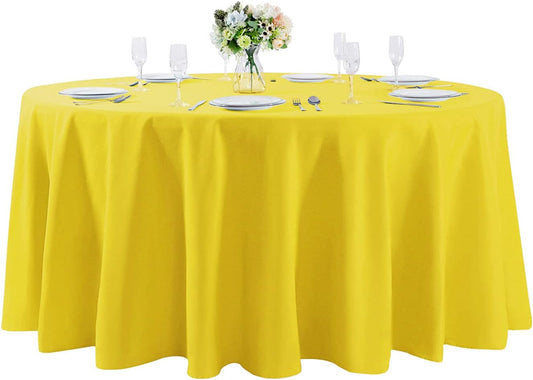 108 inch Round Tablecloth Washable Polyester Table Cloth Decorative Table Cover for Wedding Party Dining Banquet（108 inch, Yellow）