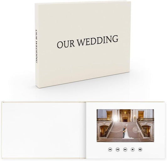 OUR WEDDING - Black Foil Luxury Linen Bound Video Book Album With 7" IPS Display, 4GB Memory & Rechargeable Battery (Up to 3 Hours)