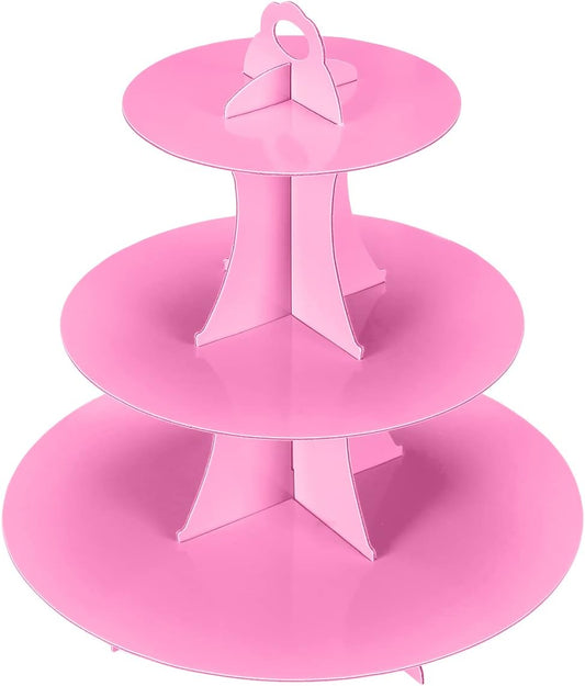 3-Tier Cupcake Stand, Cake Stand holder, Tiered DIY Cupcake Stand Tower for Dessert Table Displays, Birthday Theme Party Favors Decoration, Floral Tea Party, 12" W x 12.8" H, Pink