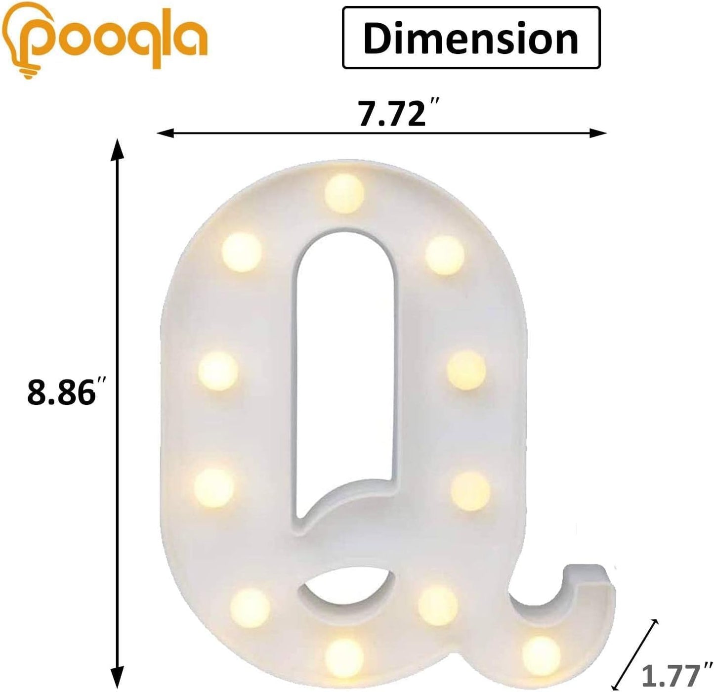 Pooqla LED Marquee Letter Lights, Warm White and Cool White Decorative Lighted Letters, Light Up Alphabet Letters for Boys Girls, Party, Wedding, Bar, Night Light, Birthday Decoration, Letter Q