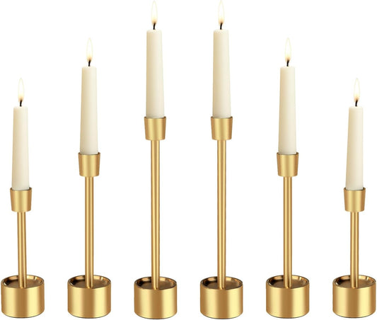 YUMORE 6 Packs Small Taper Candle Holders Candlestick Holder Stable Base Stand Holders for Dining Table Wedding Centerpiece (Gold)