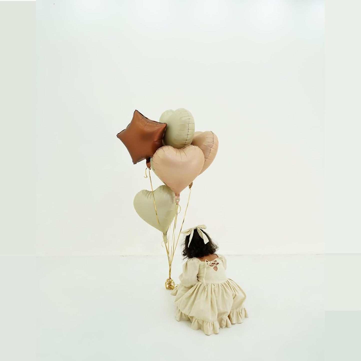 Cream White Beige Heart Balloons,12Pcs Caramel Sand White Heart Shaped Foil Balloons,18Inch Retro Apricot Helium Polyester Film Balloon for Baby Shower Birthday Anniversary Wedding Party Decorations