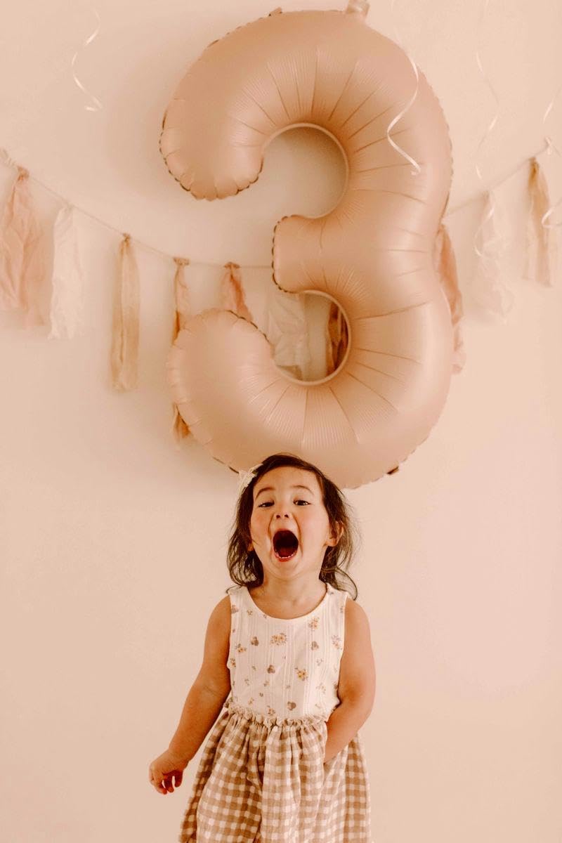 40 Inch Light Brown 3 Large Number Balloon, 3 13 23 30 33 36 Light Brown Birthday Party Decorations, Number Three Foil Balloons for Anniversary Party Graduations Celebration Supplies