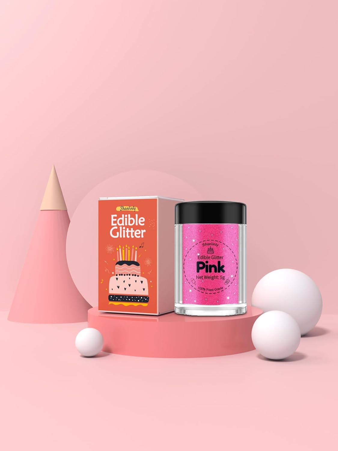 Shanlinly Pink Edible Glitter for Cakes Drinks - Food Grade 5g Shimmer Luster Glitter Dust Edible Glimmer Powders for Strawberries, Sprinkle on Sparkle, Chocolate, Cookie, Cupcake, Cocktail, Vegan