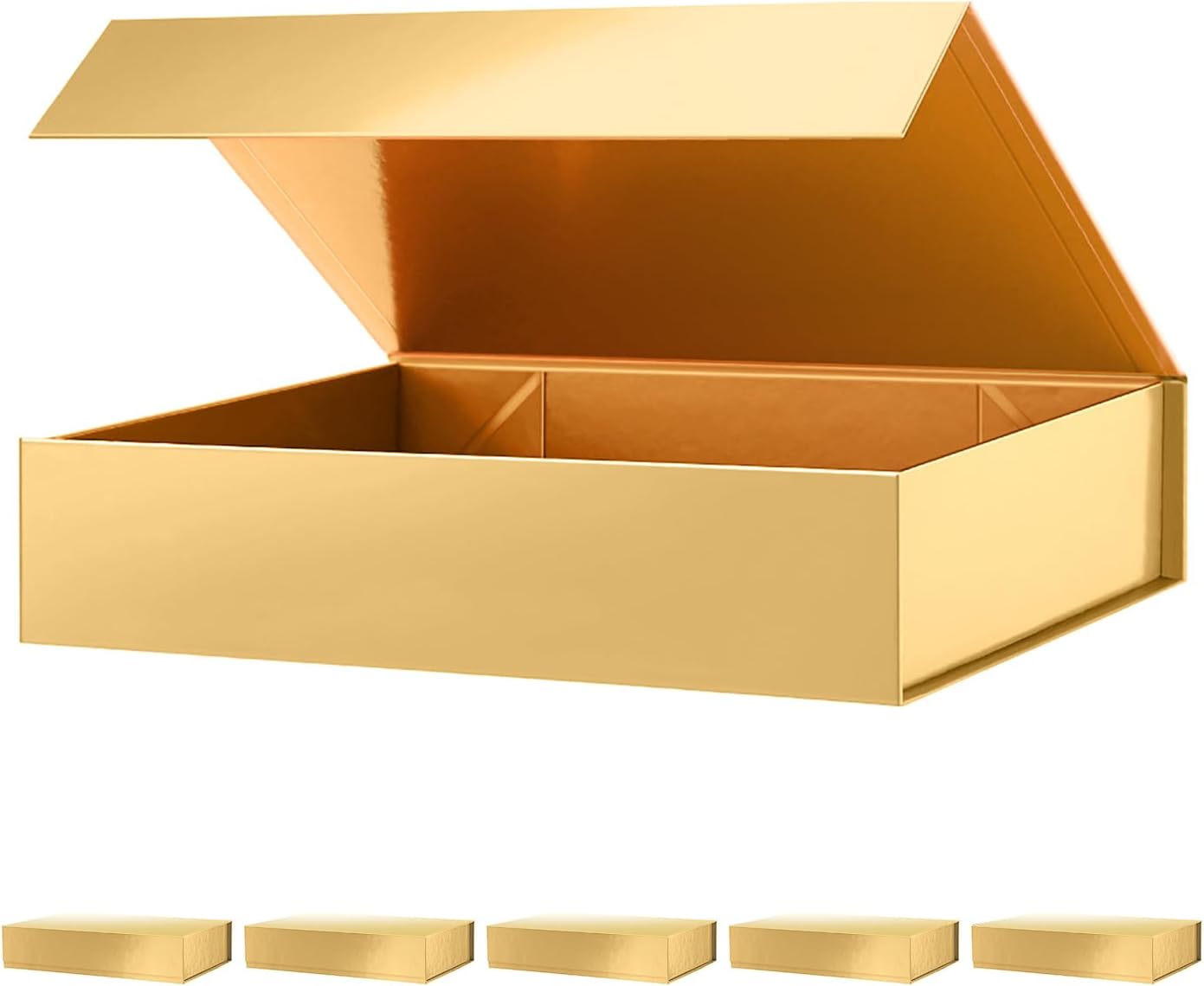 PACKHOME 6 Gift Boxes 11.5x8x2.5 Inches, Sturdy Shirt Boxes with Magnetic Lids for Multiple Occasions (Glossy Gold)