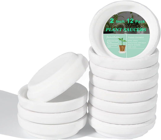 vensovo 2 Inch White Terracotta Plant Saucer Pots Tray - 12 pcs Mini Planter Saucers for Indoor & Outdoor Plants, Small Clay Trays Perfect for 1 Inch 1.5Inch Flower Pot