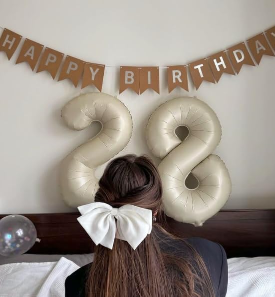 Cream White Foil Number 28 82 Balloon 40 Inch, Helium Mylar 28 82 Numbers Birthday Balloons, 28 82 Cream White Women Men Anniversary Graduations Party Supplies