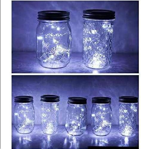6 Pack Mason Jar Lights, 10 LED Solar Cold White Fairy String Lights Lids Insert for Garden Deck Patio Party Wedding Christmas Decorative Lighting Fit for Regular Mouth Jars …