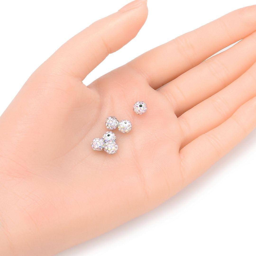 25pcs Adabele Grade A Suncatcher Crystal Rhinestone Pave Loose Beads 6mm Clear AB Polymer Clay Disco Ball Spacers Compatible with Shamballa All Craft Jewelry Making DB6-2