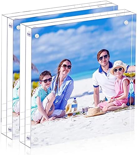 8x8 Acrylic Picture Frame Clear Double Sided Magnetic Picture Frame Desktop Display with Photo Frame Support Stand Best Gift for Family, Baby, Document Photo Frames- Free Soft Microfiber