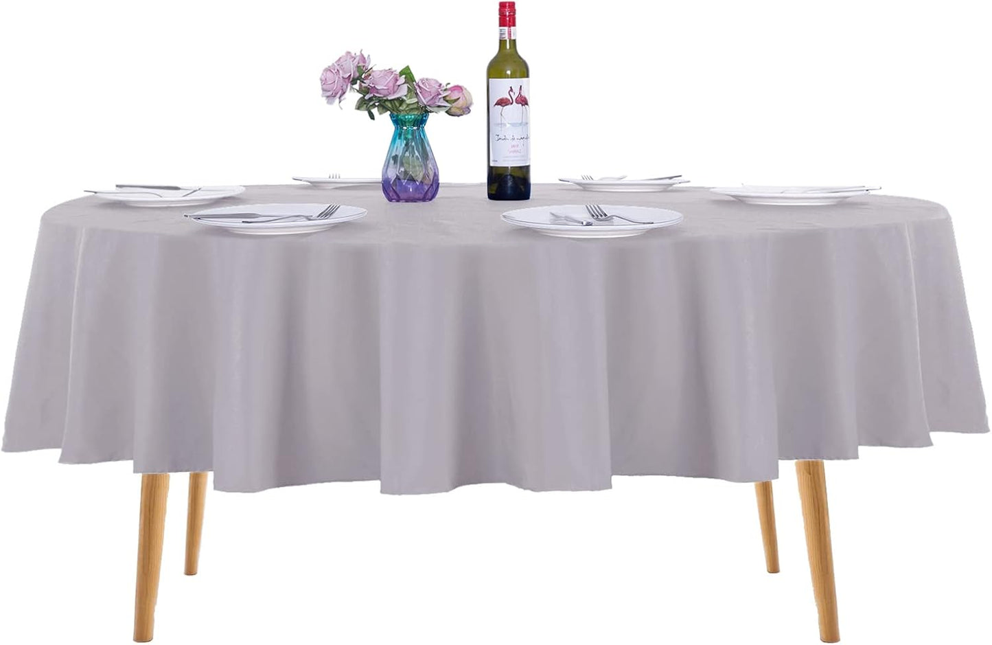 Ascoza 2pack 70 Inch Silver Round Tablecloth in Washable Polyester Fabric for Wedding/Banquet/Restaurant/Parties