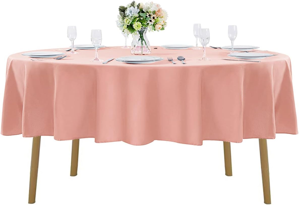 70 inch Round Tablecloth Washable Polyester Table Cloth Decorative Table Cover for Wedding Party Dining Banquet（70 inch, Dusty Pink）