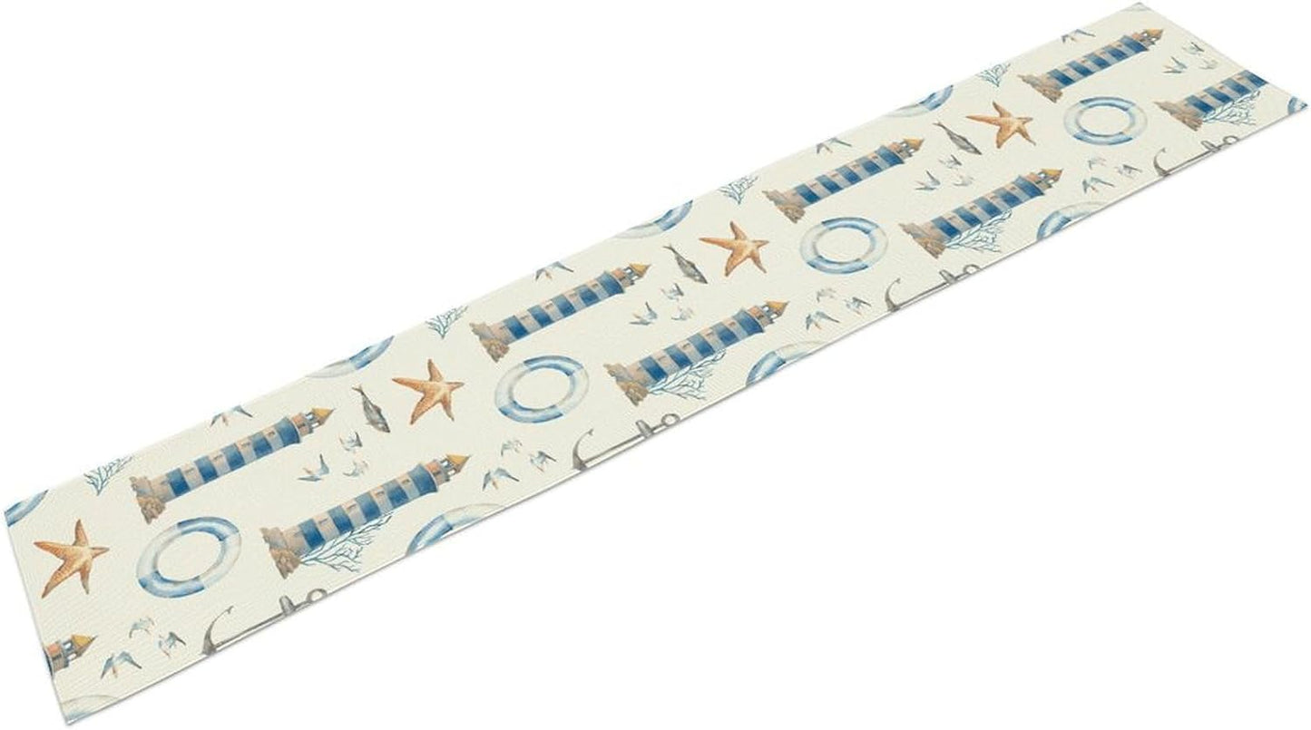 Blue Beach Table Runner, Tropical Ocean Coast Table Runner, Seashell Seasonal Nautical Restaurant Coffee Table Decorations for Home Holiday Party Indoor Outdoor 13x108 Inch