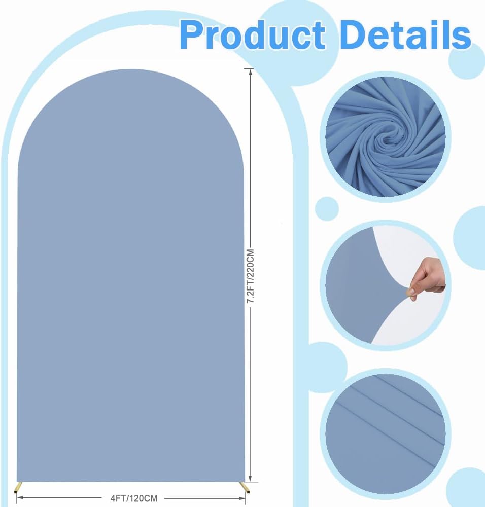 Wedding Arch Cover Dusty Blue Arches Stand Covers 7.2FT Arch-Backdrop-Cover Spandex Arch Covers Stretchy Backdrop for Wall Panels Chiara Back Drop Cover Baby Shower Balloon Party Decorations