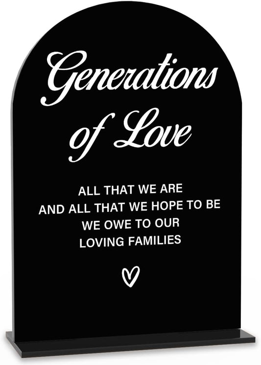 Acrylic Wedding Sign Generations of Love Sign for Wedding Wedding Signs for Ceremony Modern Calligraphy Arch Acrylic Table Top Sign for Wedding Reception and Event Party Table(black）