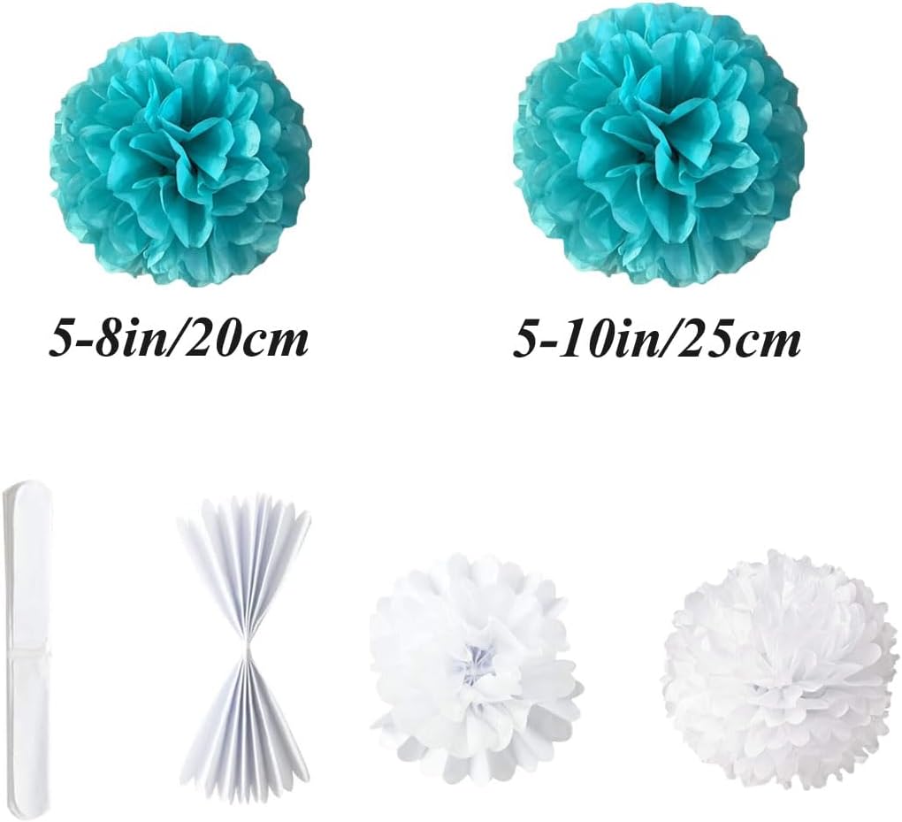 10pcs 8in 10in Paper Pom Poms Blue Tissue Paper Flower Hanging Paper Flower Balls Wedding Party Flower Decorations DIY Art Craft Blooms for Birthday Baby Shower Nursery Decor
