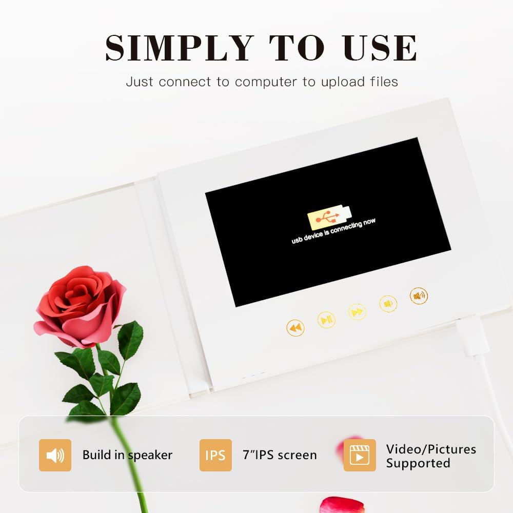 ALWAYS & FOREVER - GOLD FOIL Luxury Linen Bound wedding Video Book wedding Video Album Up to 3 hours of video, 7” IPS Display, 4GB of memory & Rechargeable Battery (ALWAYS & FOREVER)