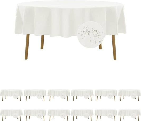 Fokitut 12 Pack Waterproof Round Tablecloth, 70 Inch, Stain Resistant and Wrinkle Polyester Table Cloth, Fabric Table Cover for Kitchen Dining, Wedding, Party, Holiday Dinner-Ivory