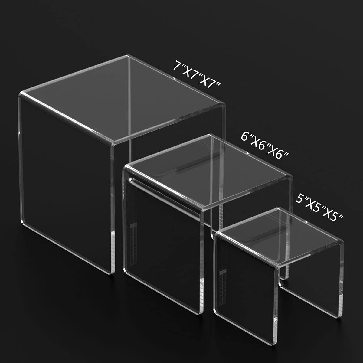 HIIMIEI Clear Acrylic Display Risers 2 Sets, 3-Tier Risers Stands Showcase for Amiibo Funko Pop Figures, Dessert, Jewelry-5"x6"x7"