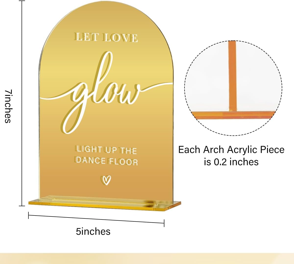 Acrylic Wedding Sign, Bridal Shower Decorations, Let Love Glow Sign for Ceremony, Modern Font Table Signs, Gold Mirror Arched Acrylic Tabletop Signs for Wedding Reception and Event Party