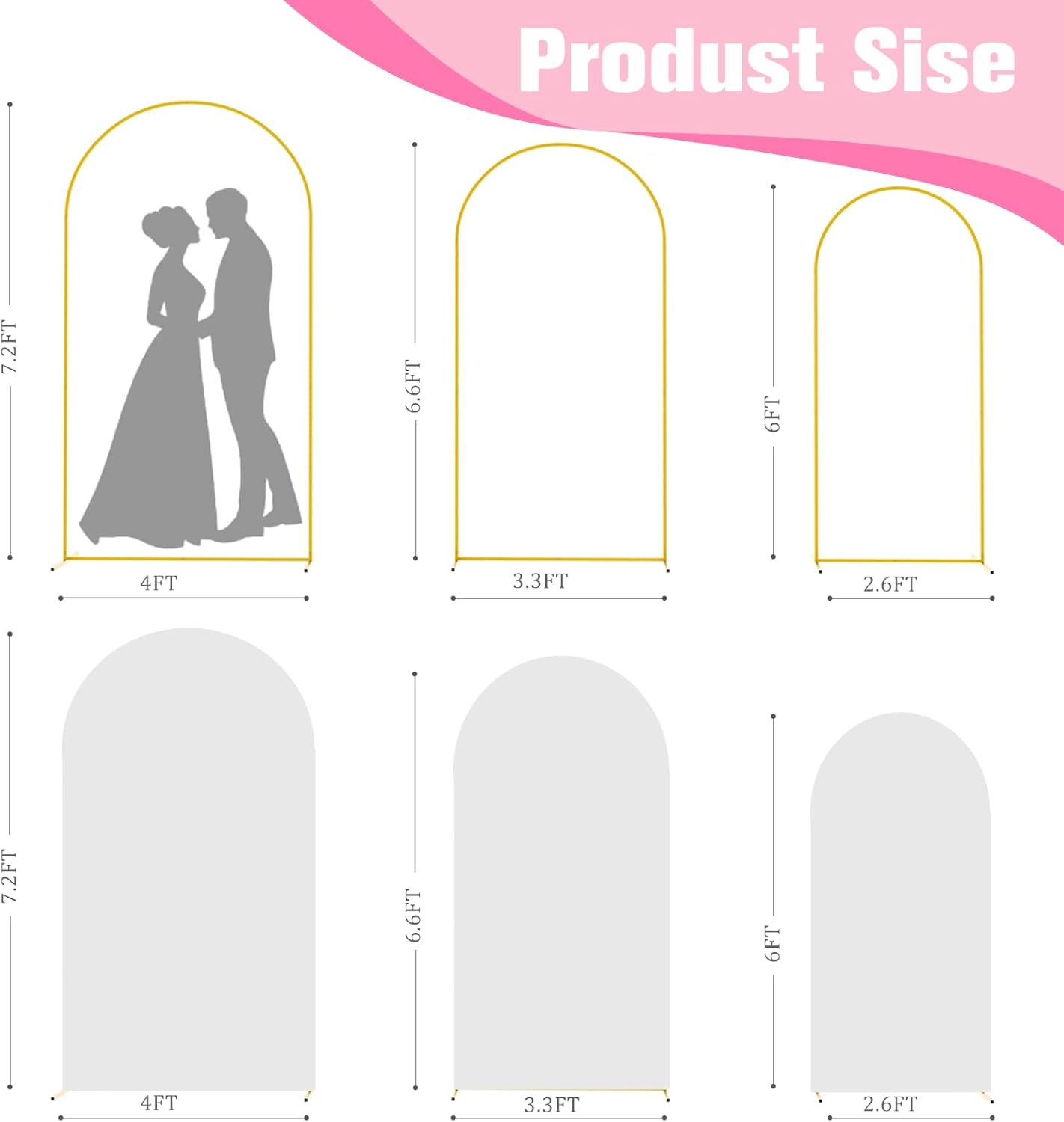 Bazen Wedding Arch Backdrop Stand 6FT, 5FT, 4FT Set of 3 Metal Arch Backdrop Stand with White Arch Cover for Birthday Party Wedding Ceremony Bridal Baby Shower Banquet Party Event Decor