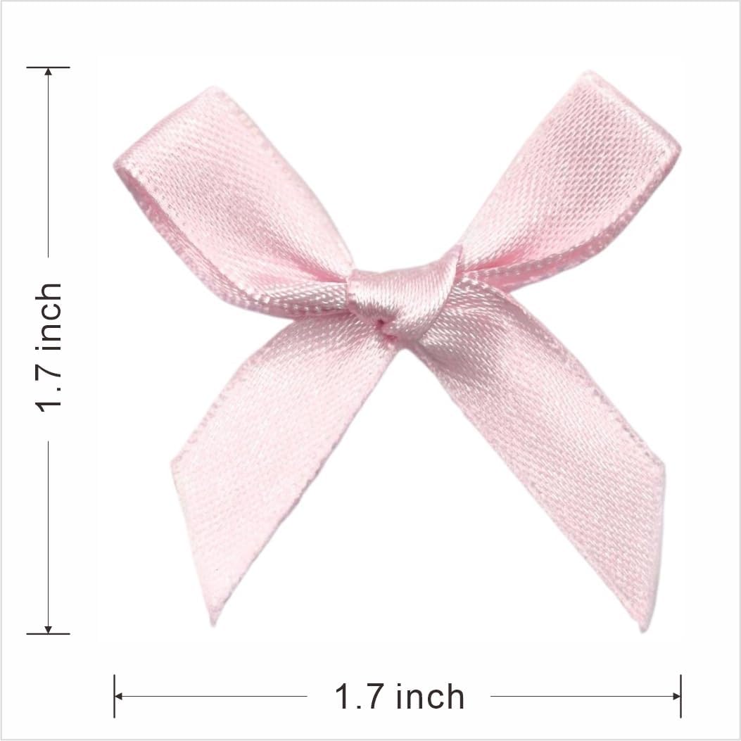 60pcs 1.7" Mini Pink Ribbon Bows Decor – Small DIY Satin Bows for Crafts, Little Bows for Gift Wrapping, Tiny Bow Stickers for Note Card Bow Baby Shower Cake and Candle Decorations