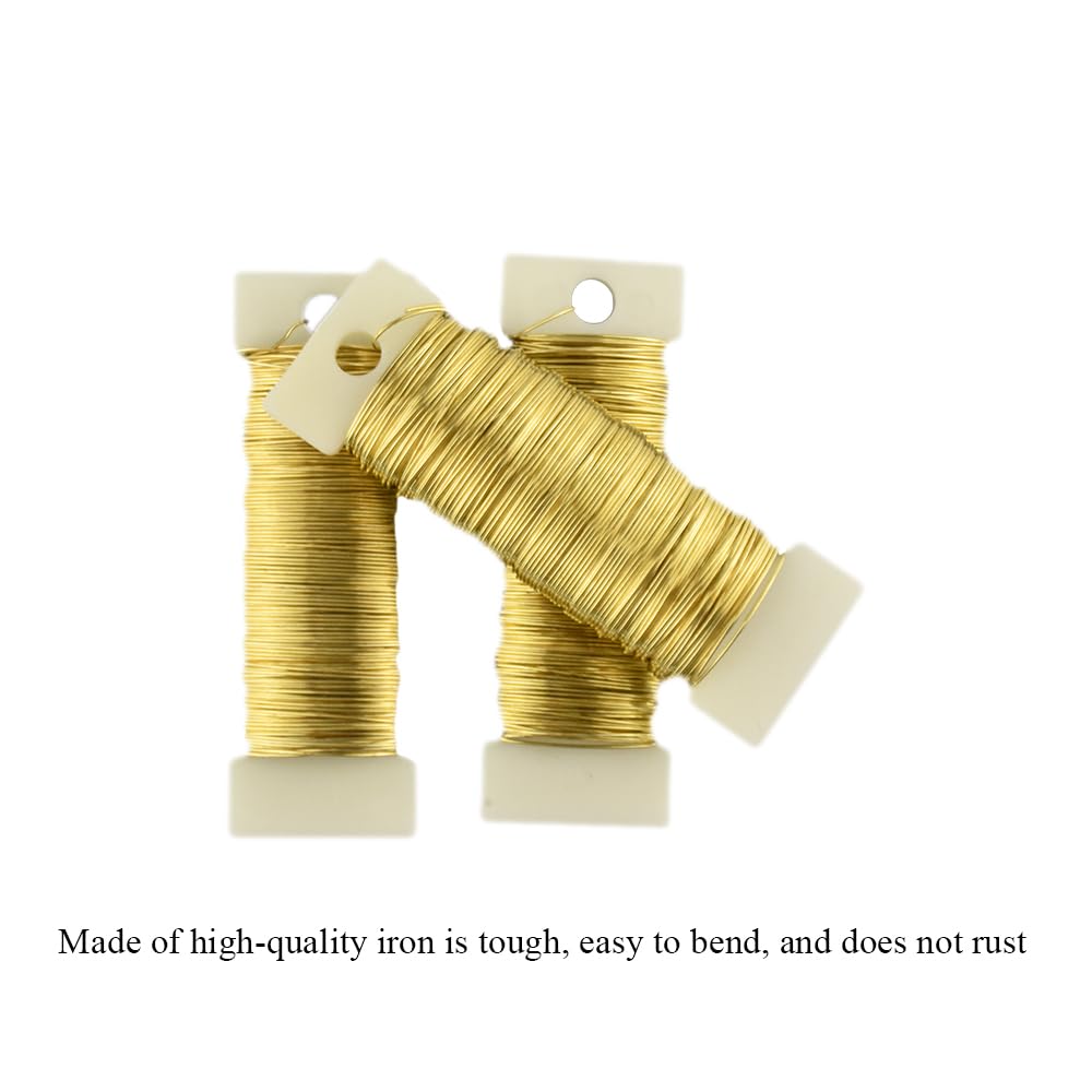 HAHIYO 22Gauge Golden 3Roll Total 115Yards(345Feet) Metal Floral Wire Flexible Paddle Wire for Crafts Christmas Wreaths Tree Flower Arrangement Bouquet Wrapping Wedding DIY