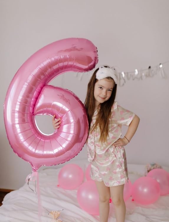 40 Inch Pearlescent Pink Mylar Foil Number 6 Birthday Balloon, Digital Balloons for 6 16 Boy Girl Party Decorations Supplies, Big Helium Balloon Numbers for 26 36 46 60 Men Women Anniversary