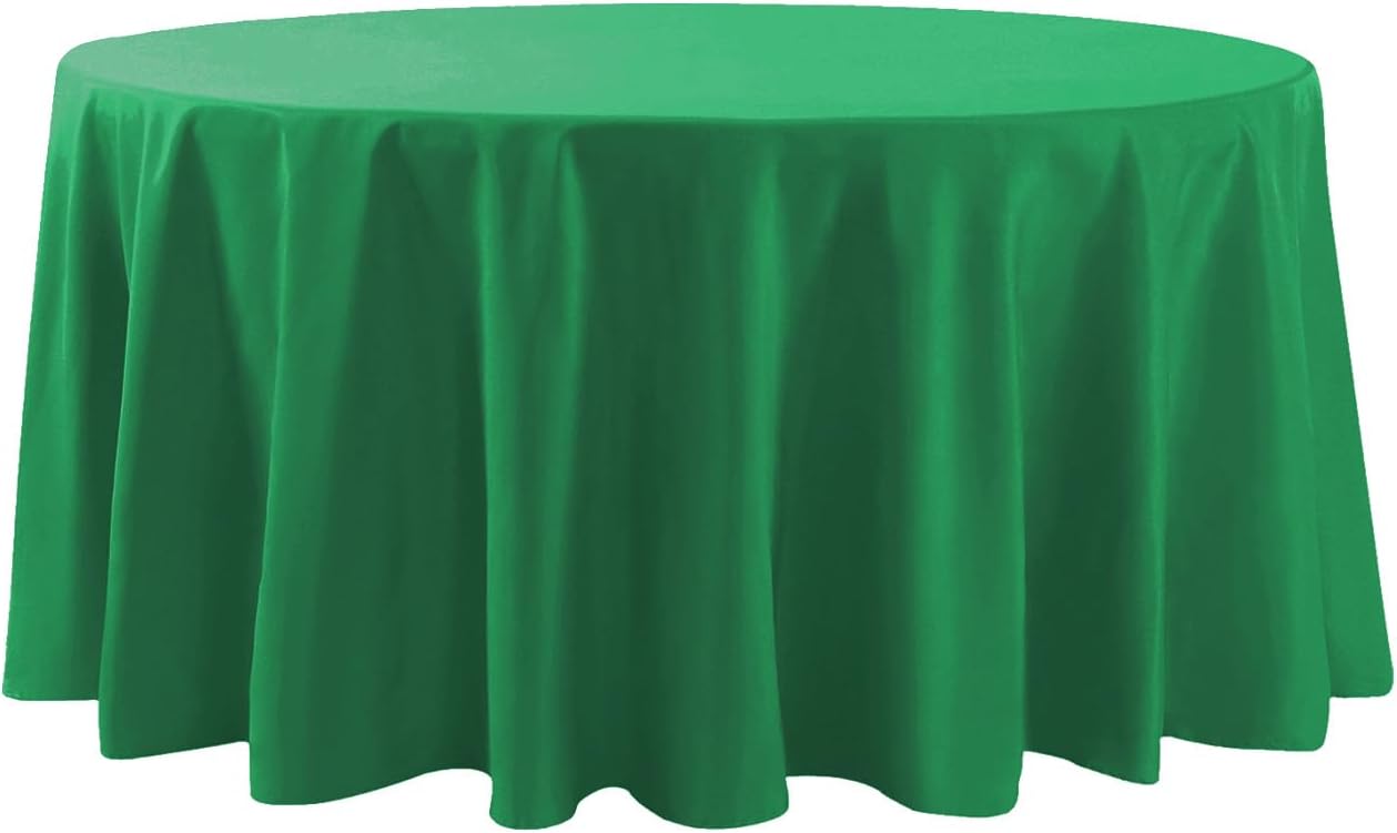 132 inch Round Tablecloth Washable Polyester Table Cloth Decorative Table Cover for Wedding Party Dining Banquet（132 inch,Emerald）