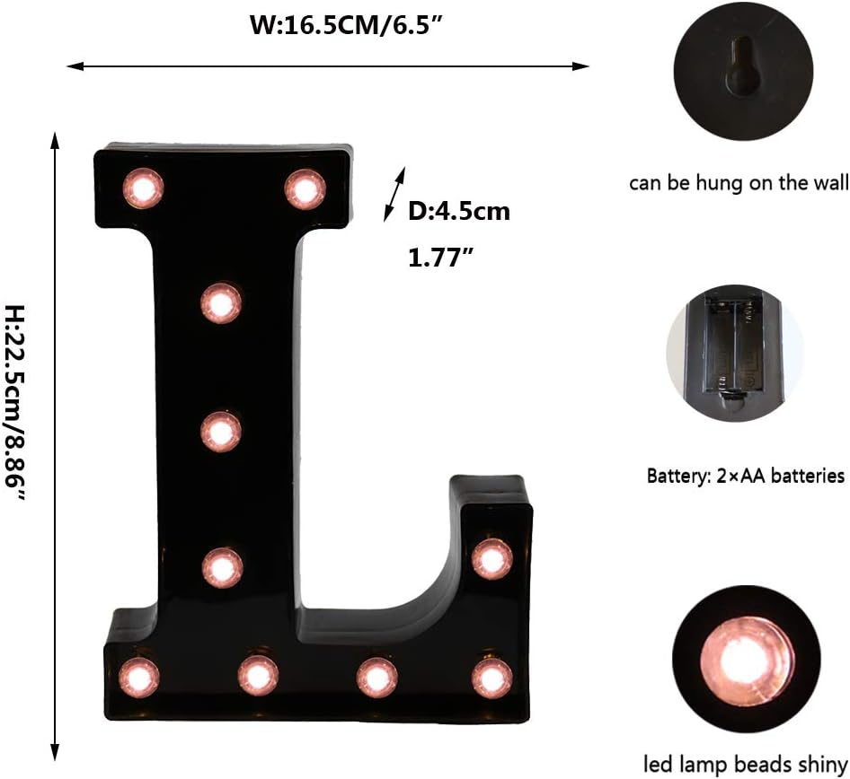 OYCBUZO Light Up Black Alphabet Marquee Letters Sign LED Marquee Number Lights Sign for Night Light Home Bar Christmas Lamp Birthday Party Wedding Decoration L