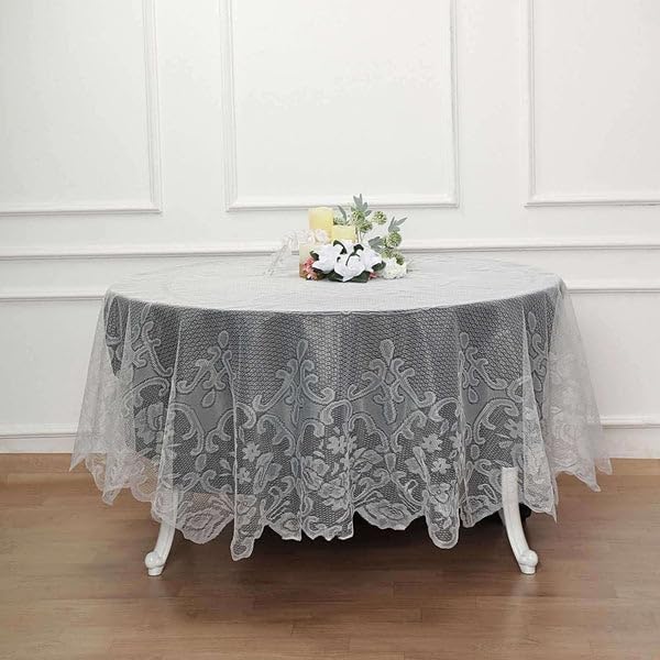 Tableclothsfactory 90" Ivory Premium Lace Round Tablecloth for Banquet Party Wedding Event Home Decor