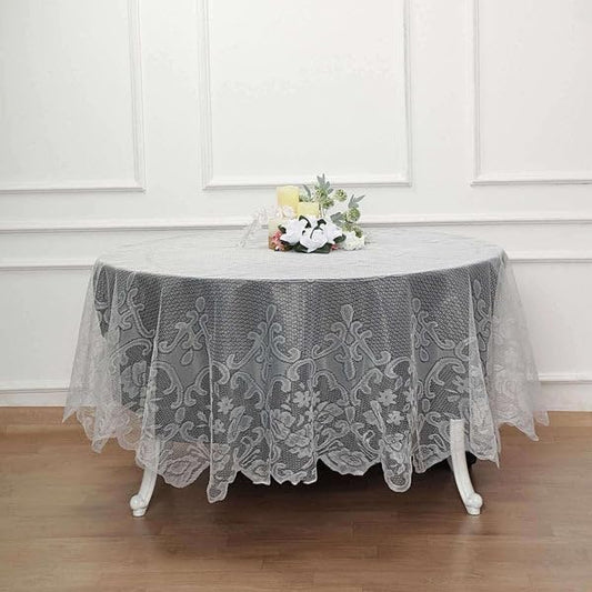 Tableclothsfactory 90" Ivory Premium Lace Round Tablecloth for Banquet Party Wedding Event Home Decor