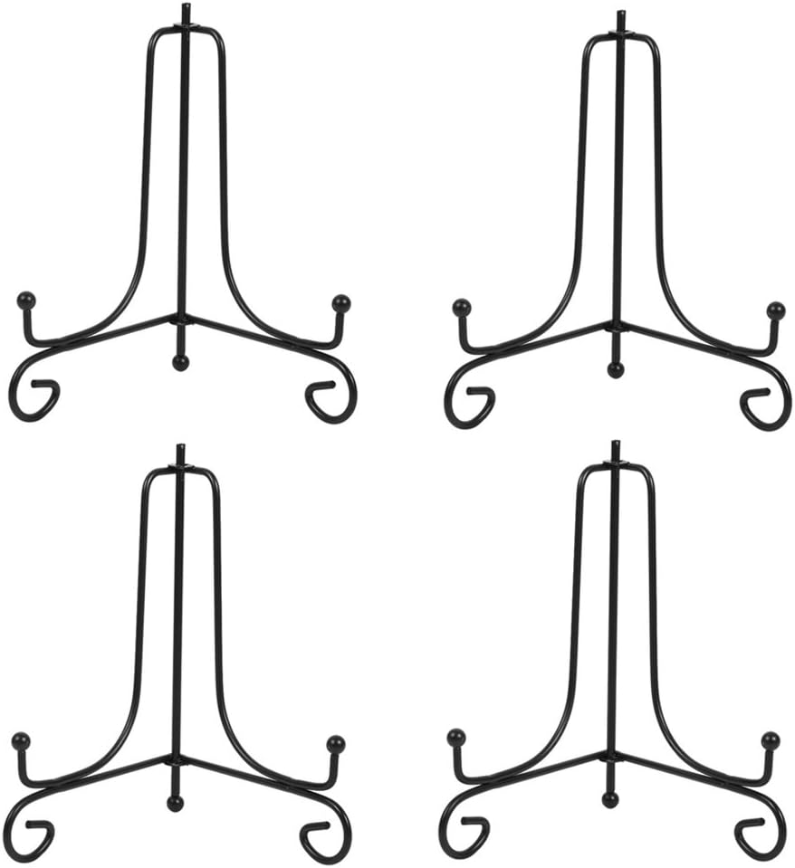 (4 pack)7"Iron Display Stand, Black Iron Easel Plate Display Photo Holder Stand, Displays Picture Frames, Cookbooks, Decorative Plates, Tablets and Art